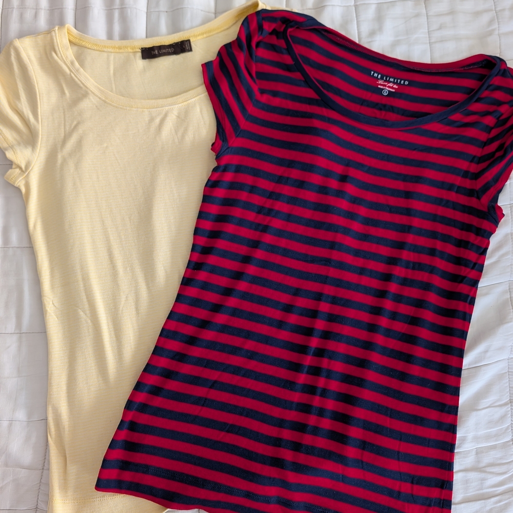 Striped Red and Navy Tee & Yellow Fitted T-shirts